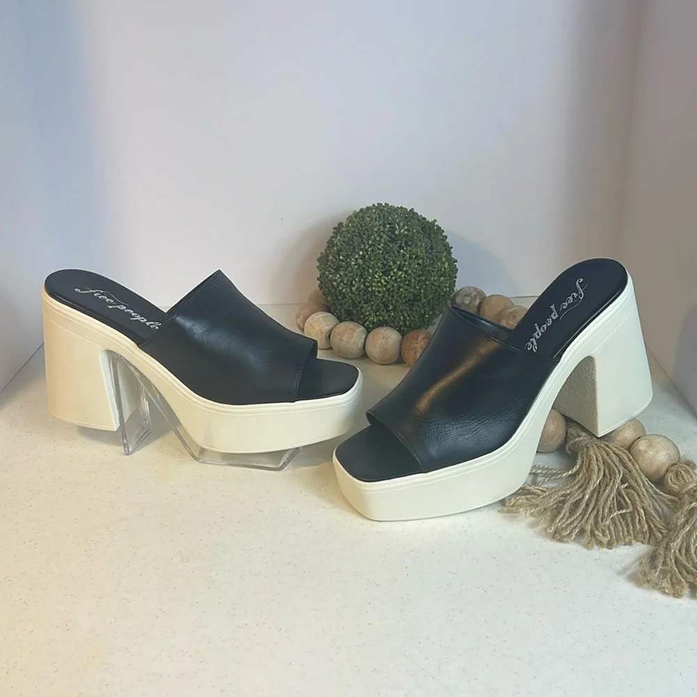 FREE PEOPLE 'Zoe' Platform Slide Sandal Sz 10/EU/40 Color Black/ White - Picture 9 of 11